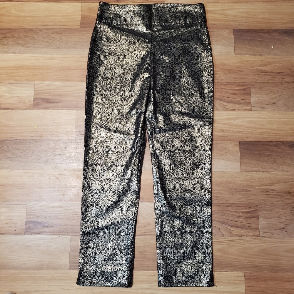 D.F.A New York pants black and gold paisley
